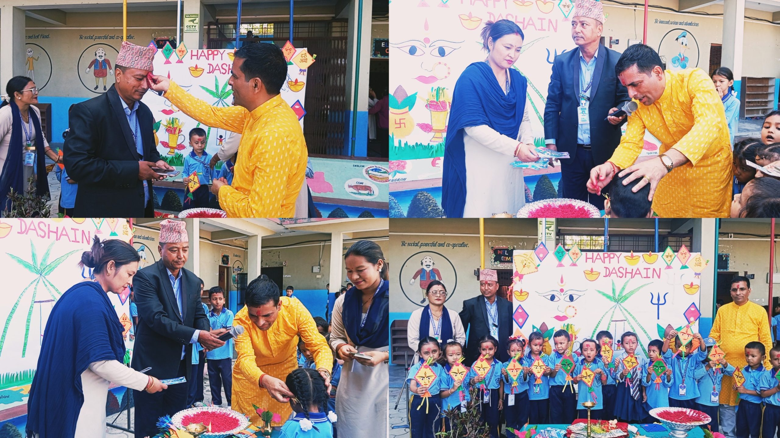 दशैंको शुभकामनासहित ब्रिज इन्टरनेसनल स्कुलद्वारा टीका तथा दक्षिणासहित विद्यार्थीलाई बिदाइ